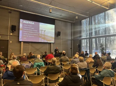 Chugach CEO Arthur Miller speaks at the Chugach Town Hall in March 2026.