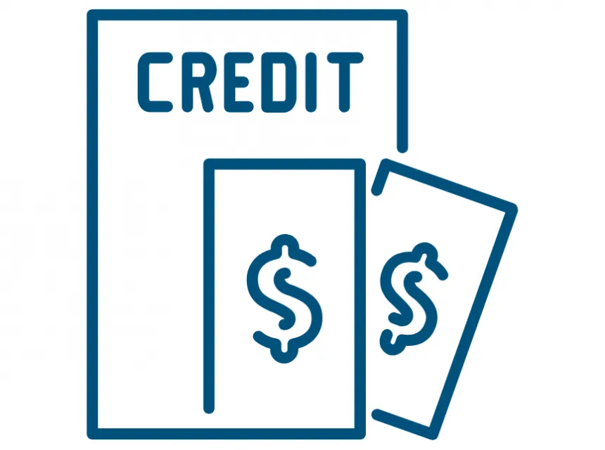 Boxes with "credit" and dollar signs.